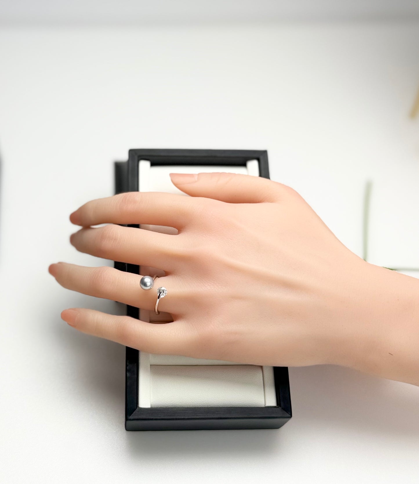 Elegant Designer Japanese Silver Blue Akoya Pearl (7 - 8mm) Ring | Modern Design