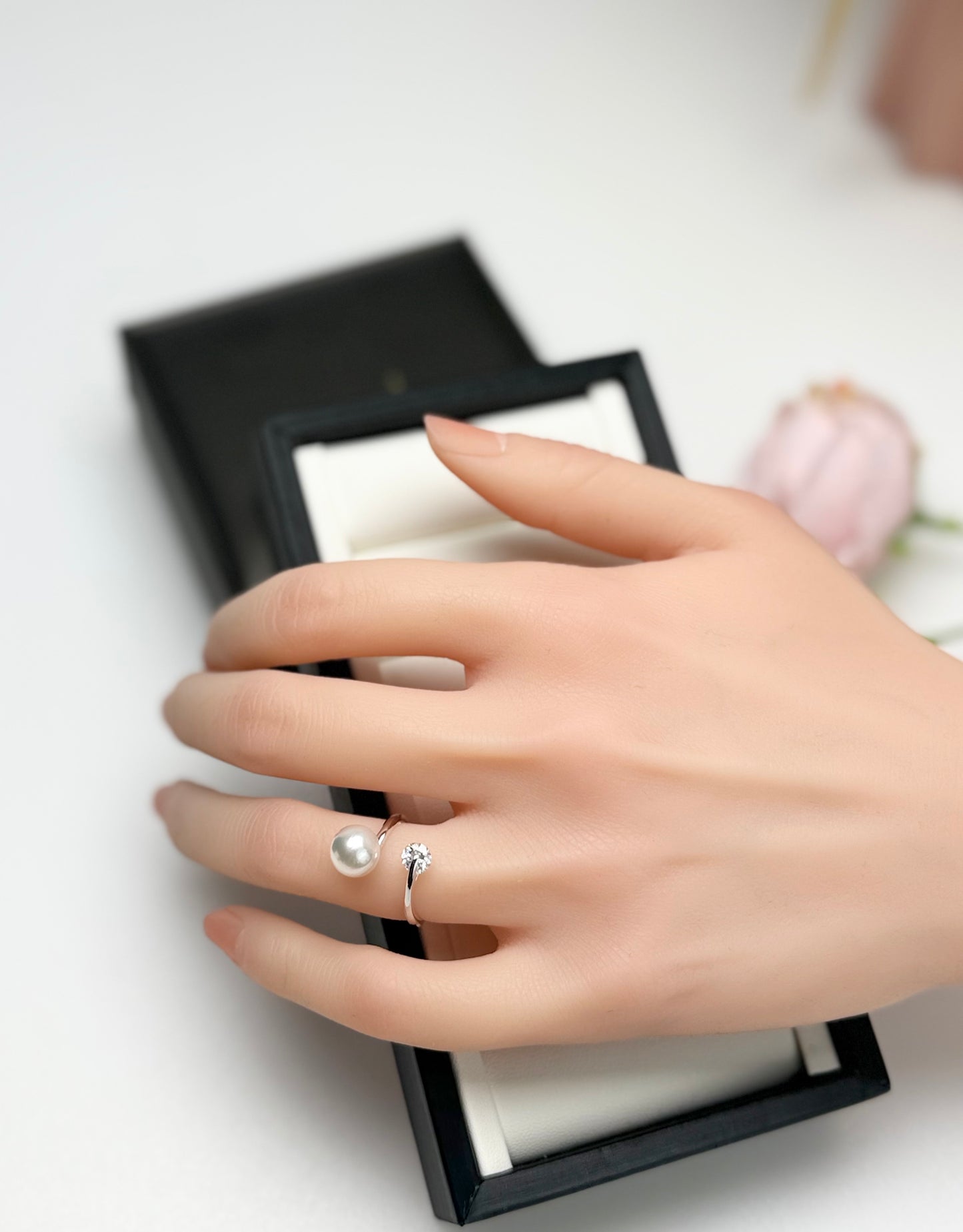 Elegant Designer Japanese Akoya Pearl (8-8.5mm) Ring | Modern Design