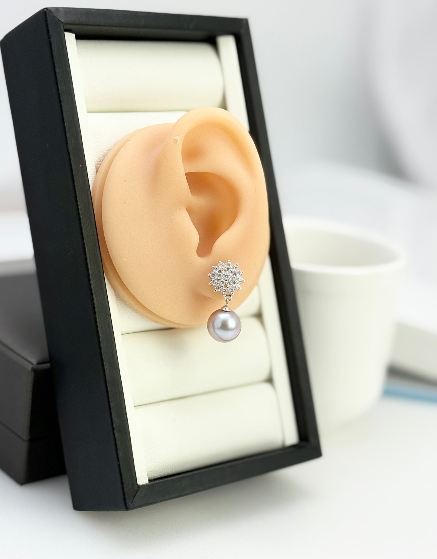 Luxurious Metallic tone Edison Pearls Ear Studs (10-10.5mm) with CZ | Perfect Pearl Jewellery for Every Occasion