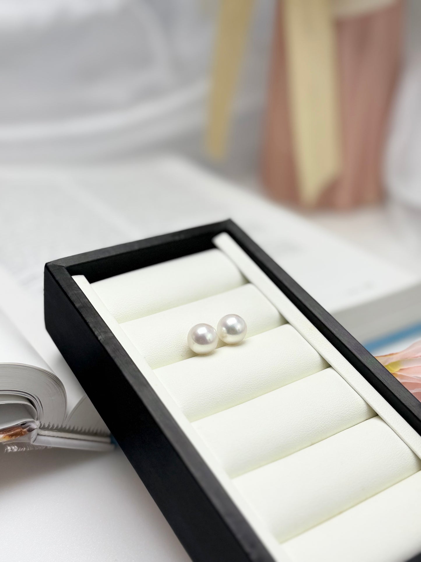 18K Solid White Gold Top Lustre White Edison Pearl (10-10.5mm) Stud Earrings.