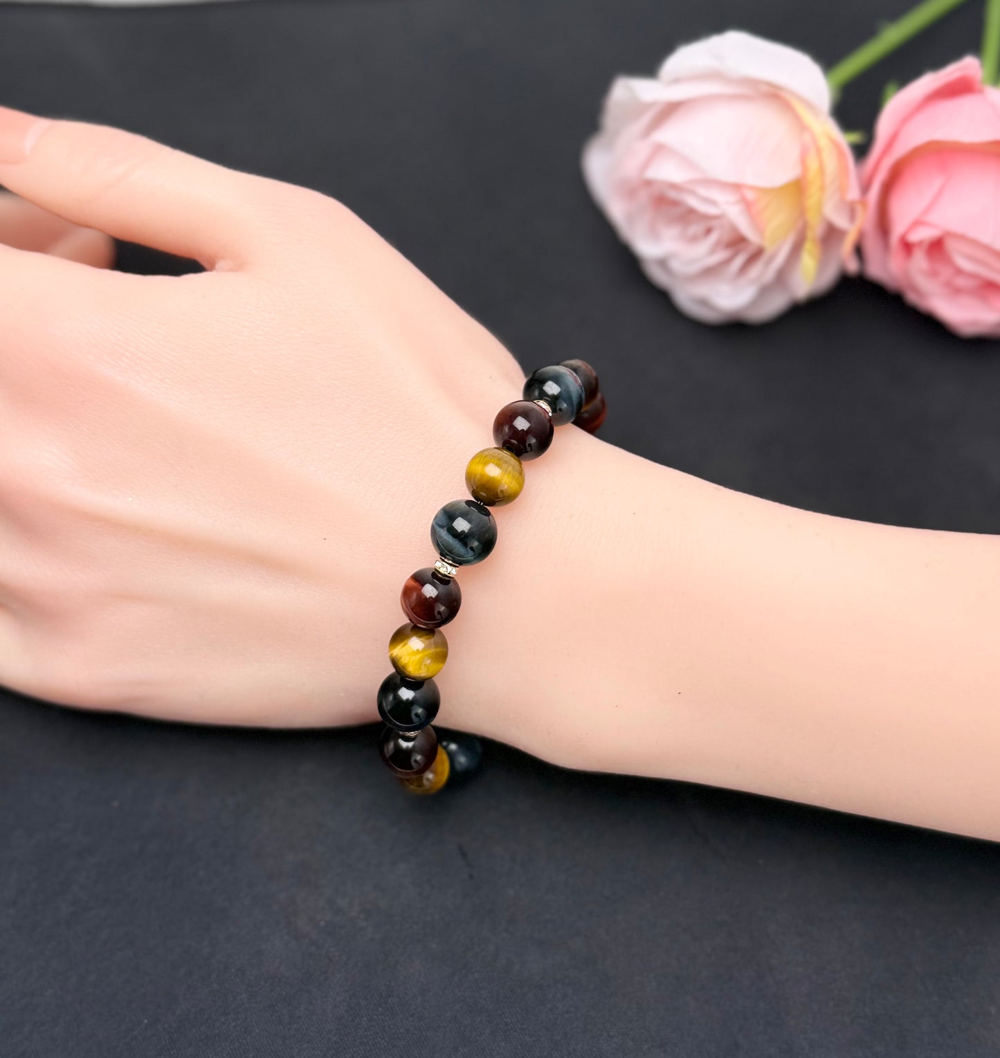 Top Grade Yellow, Red & Blue Tiger Eye (9.5-10.5mm) Triple-Power Crystal Bracelet
