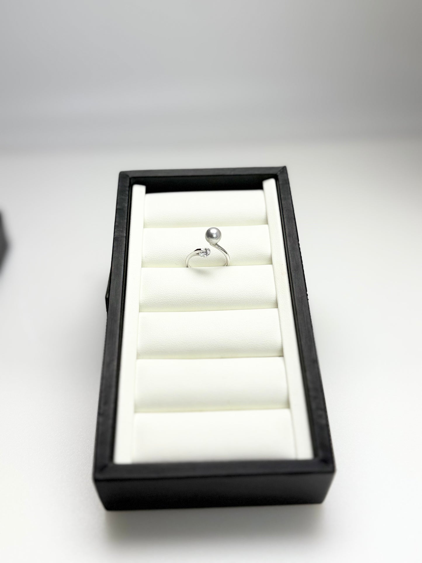 Elegant Designer Japanese Silver Blue Akoya Pearl (7 - 8mm) Ring | Modern Design
