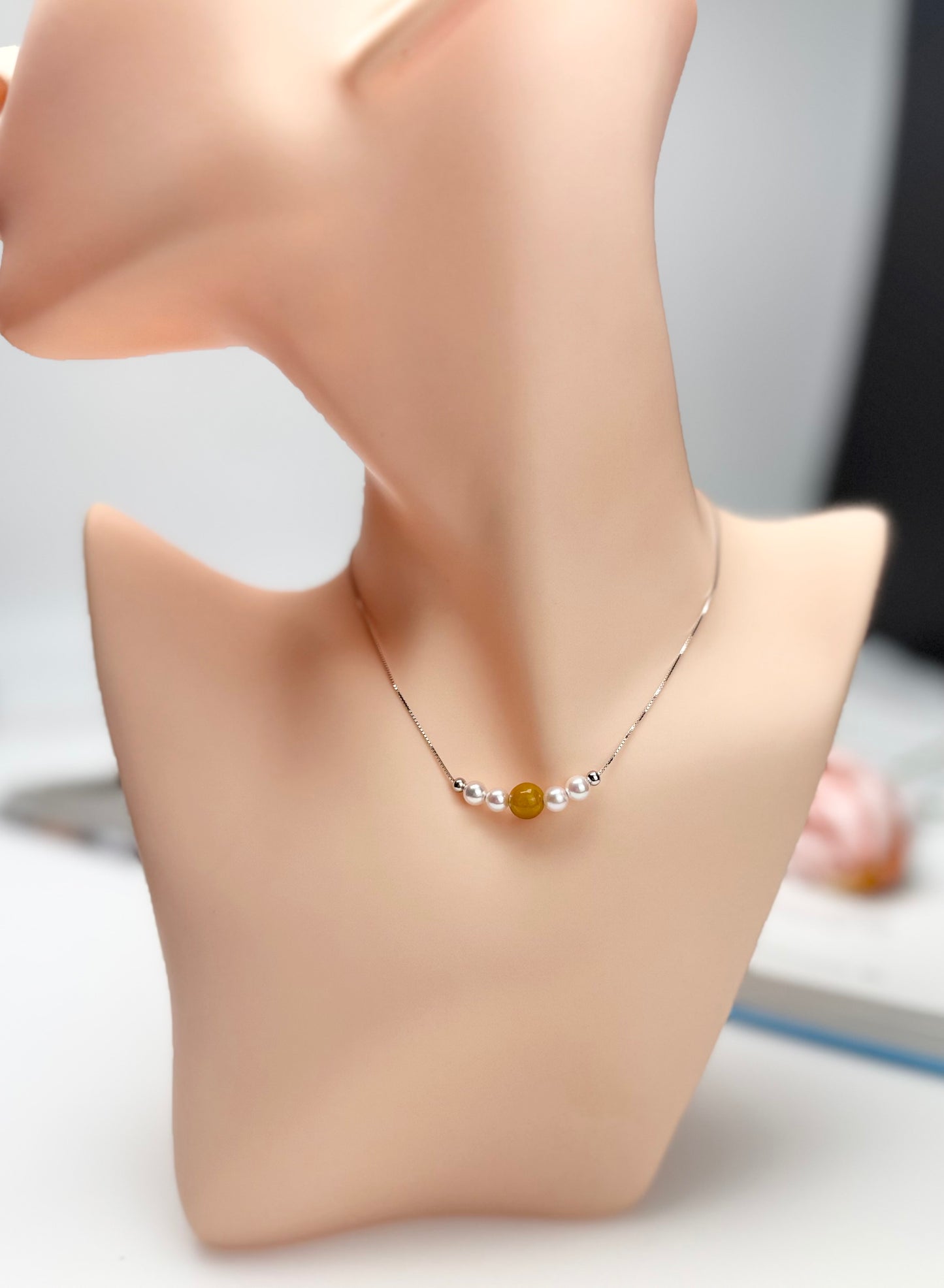 Whispers of the Sea (Japan Akoya Pearl) and Earth (Natural Grade A Jadeite) Necklace.