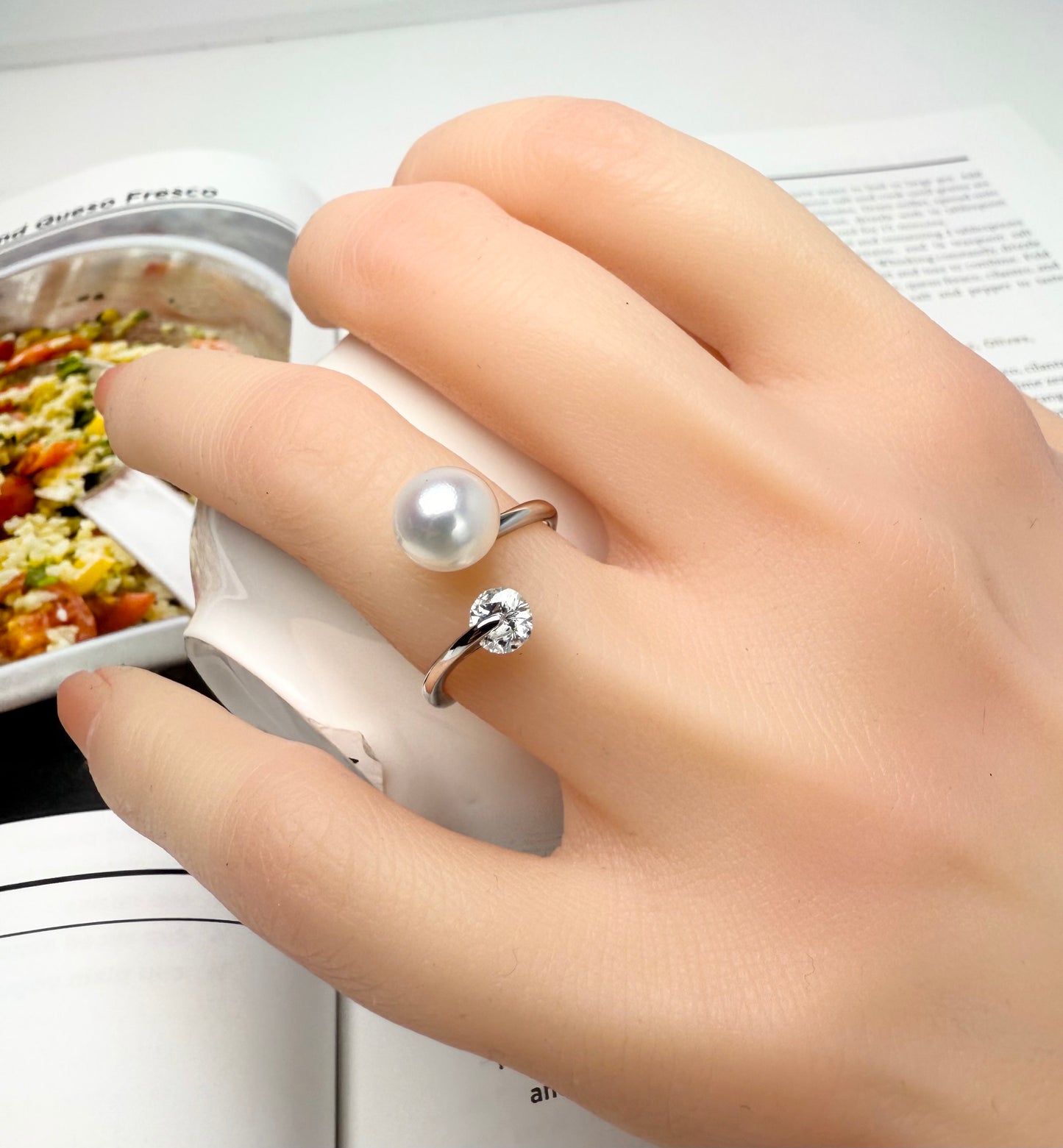 Elegant Designer Japanese Akoya Pearl (8-8.5mm) Ring | Modern Design