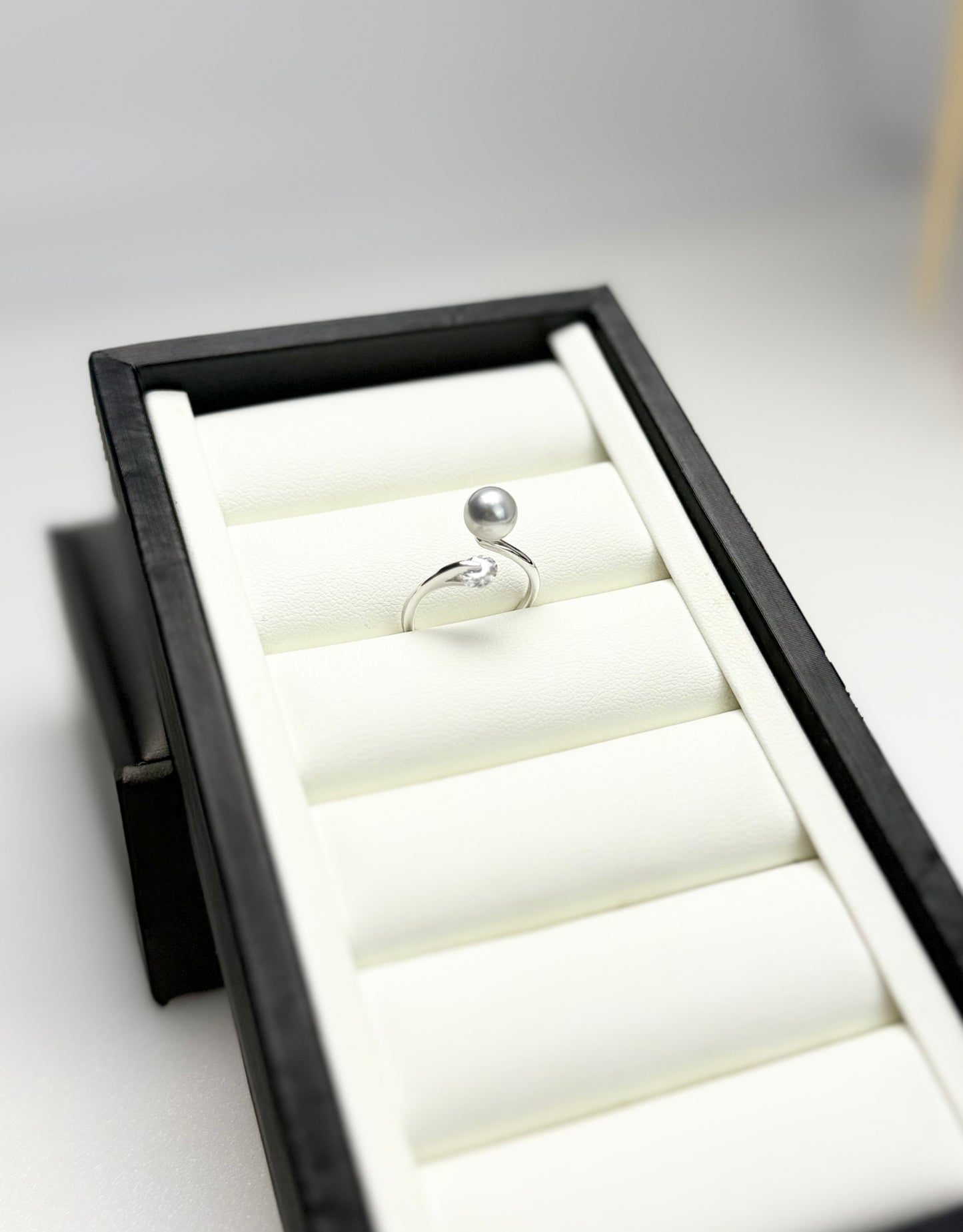 Elegant Designer Japanese Silver Blue Akoya Pearl (7 - 8mm) Ring | Modern Design