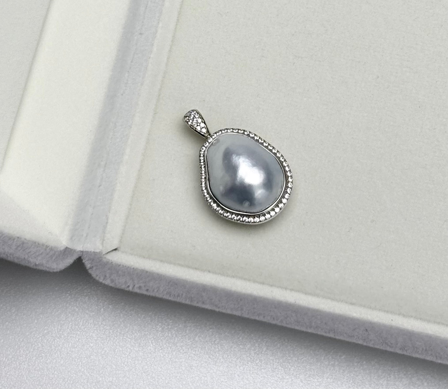 South Sea Baroque Blue Blood Pearl (14 x 17mm) Pendant with CZ