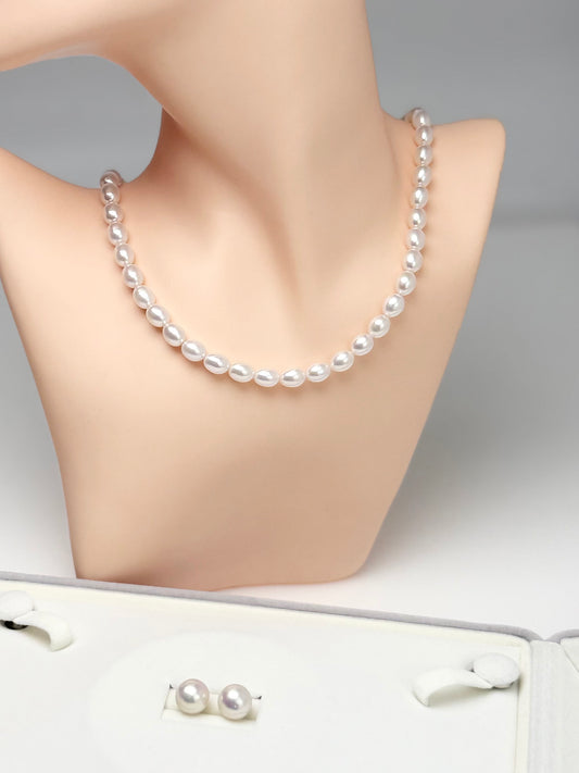 Elegant White Freshwater Pearl Necklace & Edison Stud Earring Set | Special Promotion.