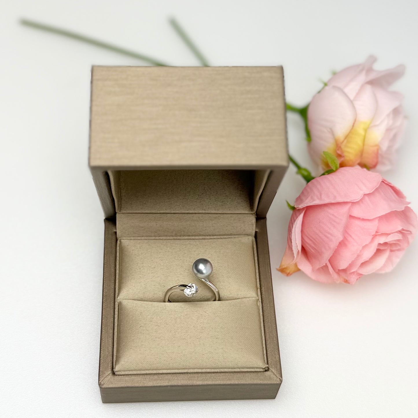 Elegant Designer Japanese Silver Blue Akoya Pearl (7 - 8mm) Ring | Modern Design