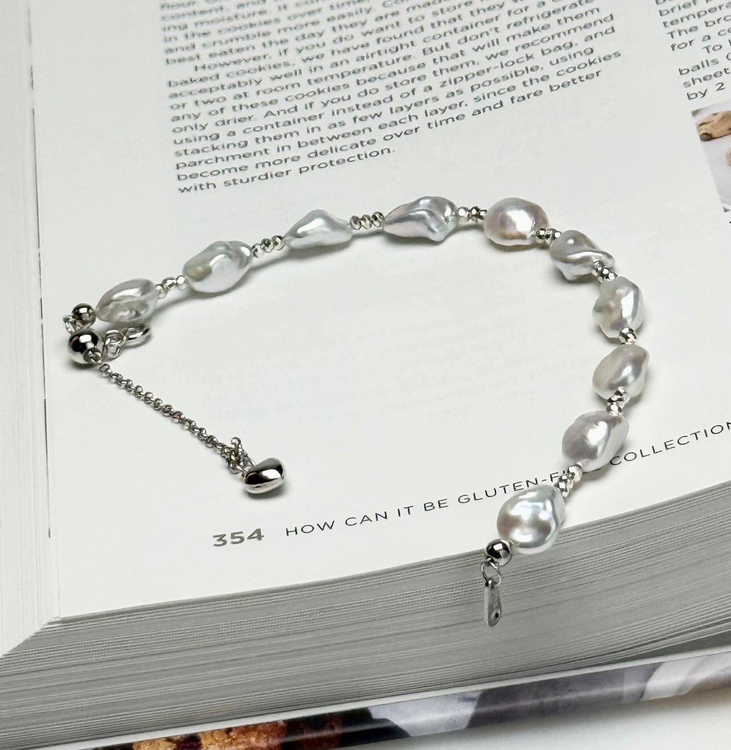 Unique Freshwater White (Blue tone) Keshi Pearl (6-8mm) Bracelet.