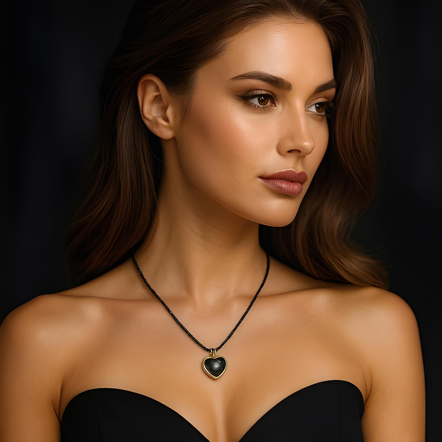 Heart-shaped Tahitian Pearl Pendant with Black Spinel Necklace | Elegant Blank Pearl Jewelry