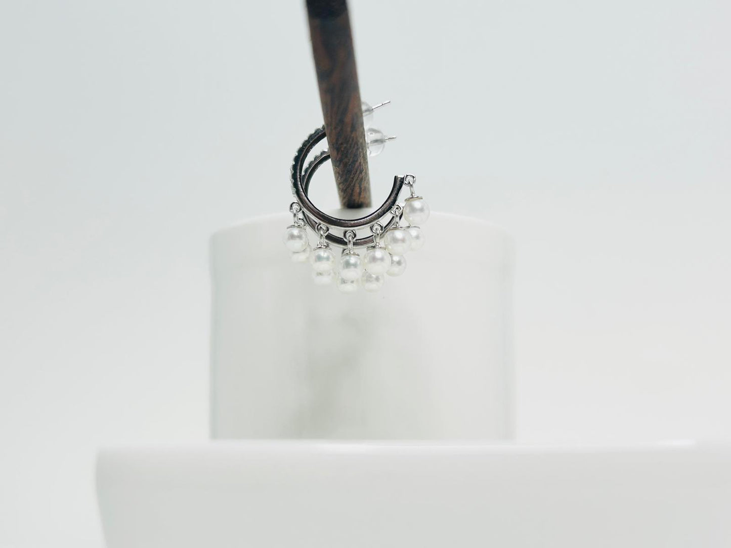 Elegant Semi Hoop Freshwater Pearls (4-4.5mm) Earring with CZ - Nexus8gg Jewellery