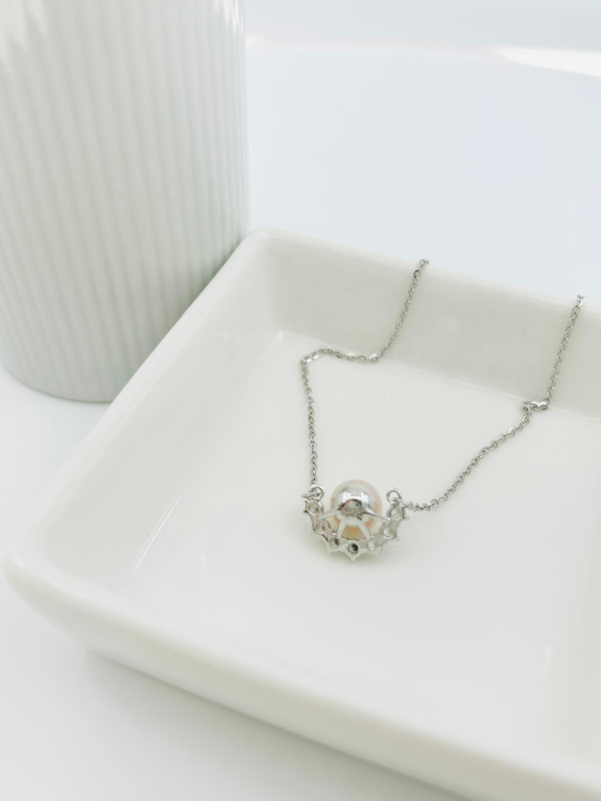 Semi Circle Freshwater White Pearl Pendant (7 -8 mm) with CZ - Nexus8gg Jewellery