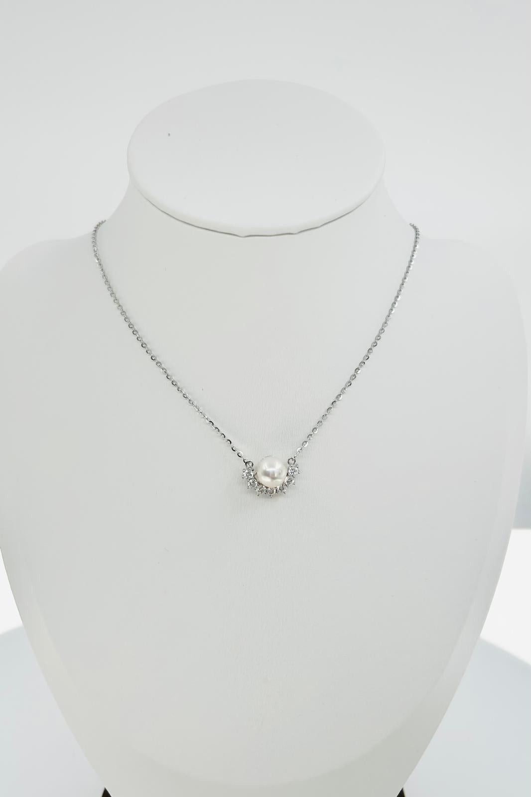 Semi Circle Freshwater White Pearl Pendant (7 -8 mm) with CZ - Nexus8gg Jewellery
