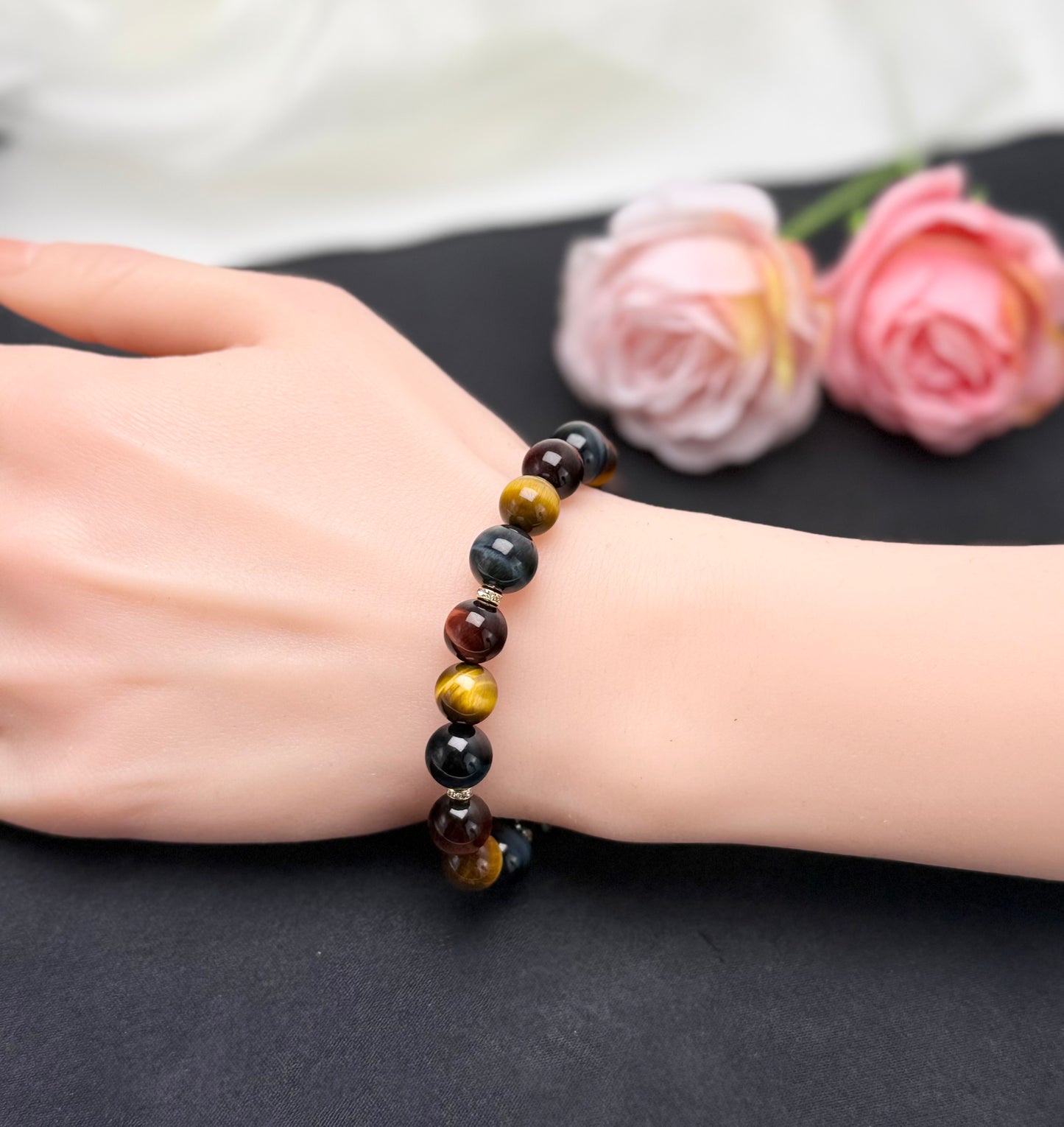 Top Grade Yellow, Red & Blue Tiger Eye (9.5-10.5mm) Triple-Power Crystal Bracelet