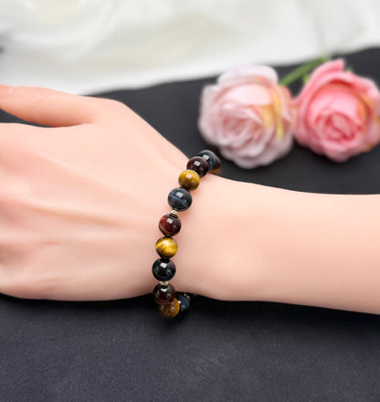 Top Grade Yellow, Red & Blue Tiger Eye (9.5-10.5mm) Triple-Power Crystal Bracelet