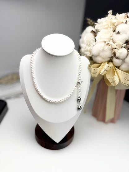 18K Solid Gold Freshwater & Tahitian (Grey & Peacock Green) Convertible Pearl Necklace