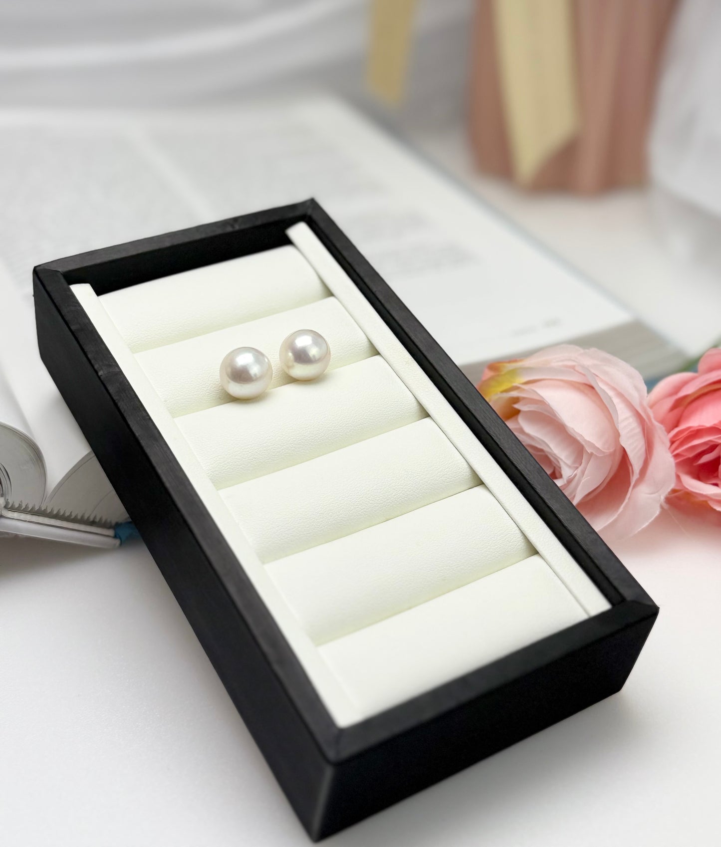 18K Solid White Gold Top Lustre White Edison Pearl (12.5-13mm) Stud Earrings.