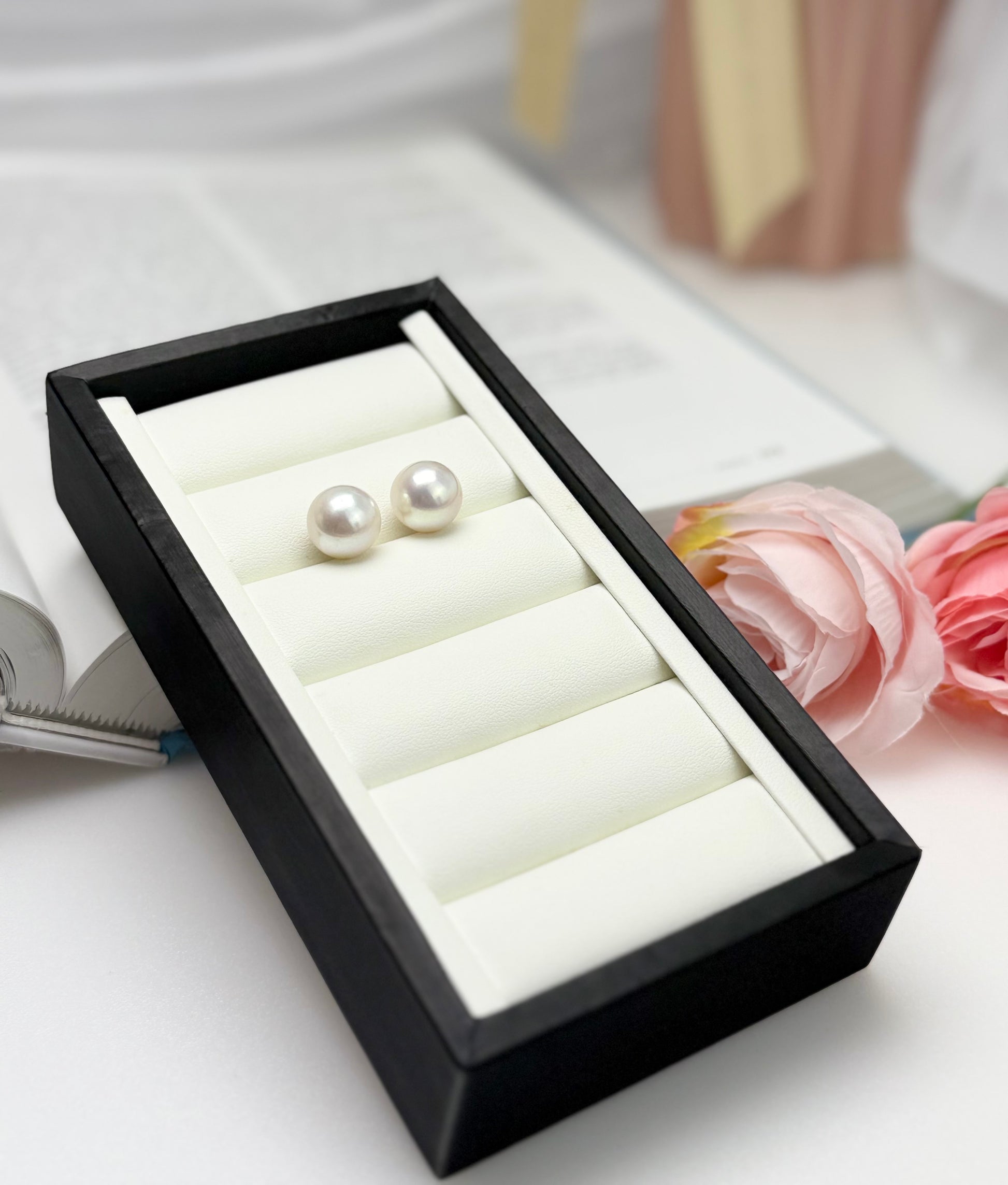 18K Solid White Gold Top Lustre White Edison Pearl (12.5-13mm) Stud Earrings.