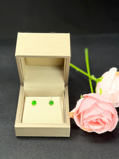 Natural Grade A Elegant Green Jadeite Stud Earrings.