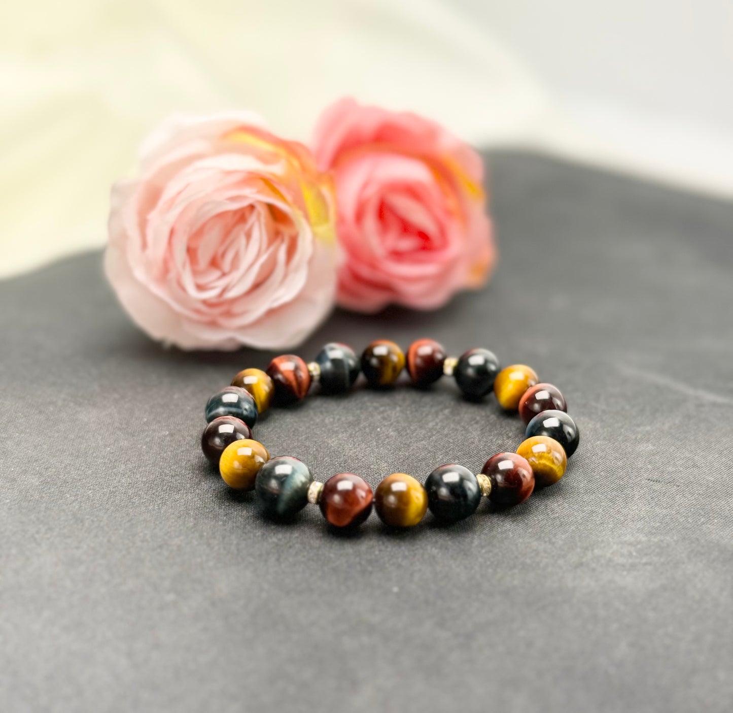 Top Grade Yellow, Red & Blue Tiger Eye (9.5-10.5mm) Triple-Power Crystal Bracelet