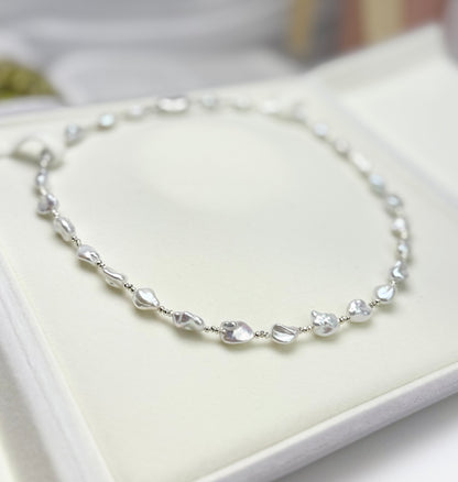Unique Freshwater White (Blue tone) Keshi Pearl (6-8mm) Necklace.
