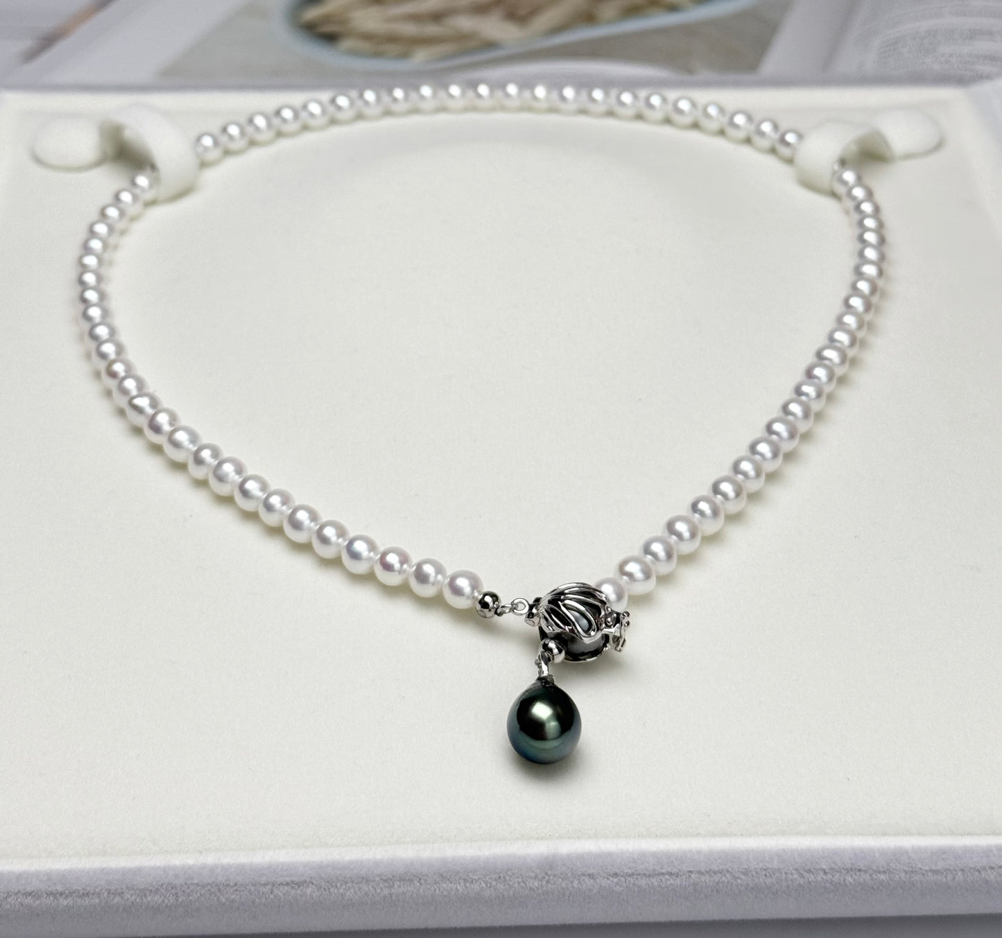 18K Solid Gold Freshwater & Tahitian (Grey & Peacock Green) Convertible Pearl Necklace