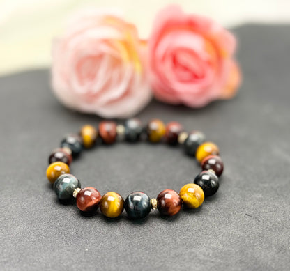 Top Grade Yellow, Red & Blue Tiger Eye (9.5-10.5mm) Triple-Power Crystal Bracelet