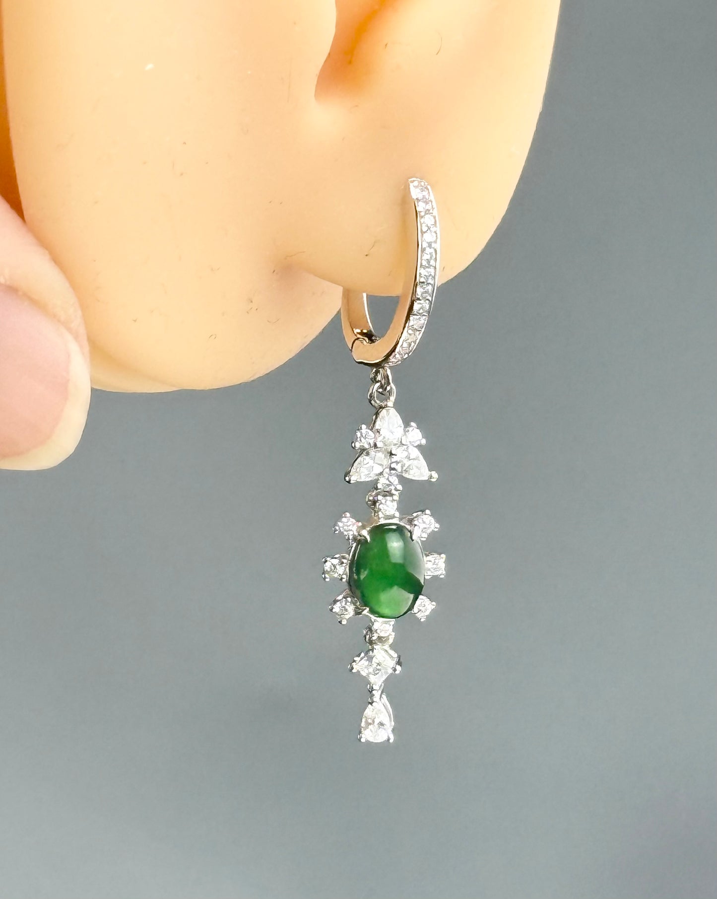 Natural Grade A Green Jadeite Drop Style Earring.