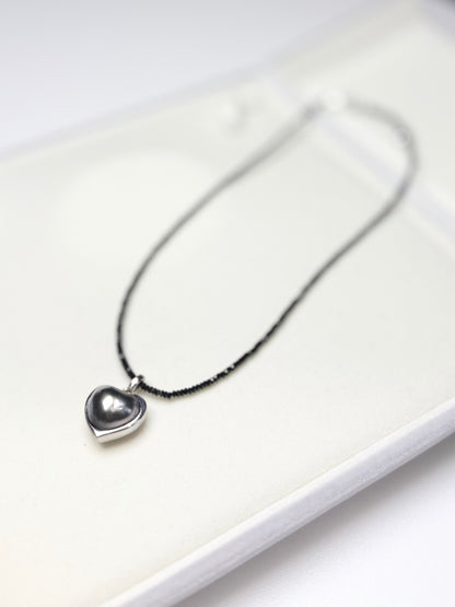 Heart-shaped Tahitian Pearl Pendant with Black Spinel Necklace | Elegant Blank Pearl Jewelry.