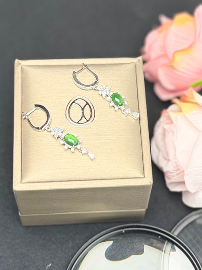 Natural Grade A Green Jadeite Drop Style Earring.