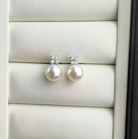 Elegant Clover Japan Akoya Pearl (8.5-9mm) Earrings