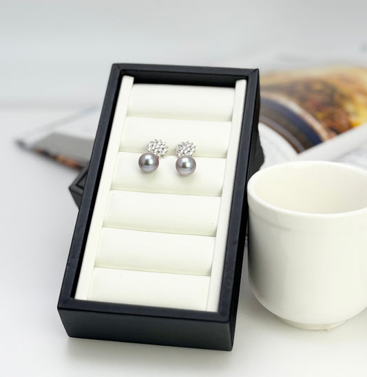 Luxurious Metallic tone Edison Pearls Ear Studs (10-10.5mm) with CZ | Perfect Pearl Jewellery for Every Occasion