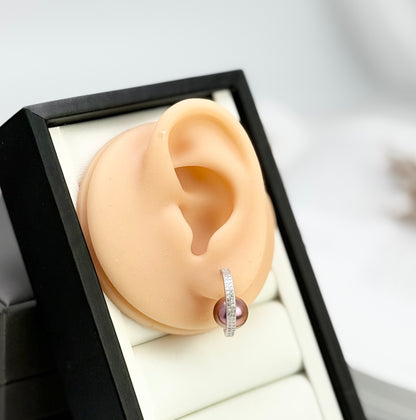 Top Radiance Freshwater Reddish Purple Pearl (9.5 - 10mm) Earrings | Luxurious Pearl Earrings