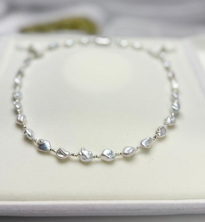 Unique Freshwater White (Blue tone) Keshi Pearl (6-8mm) Necklace.