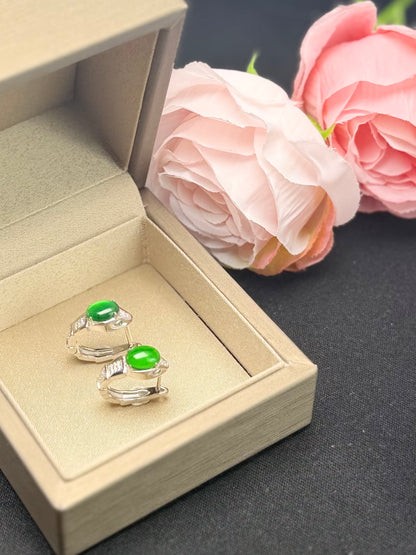 Natural Grade A Elegant Jadeite Snake Earrings | Sterling Sophistication.