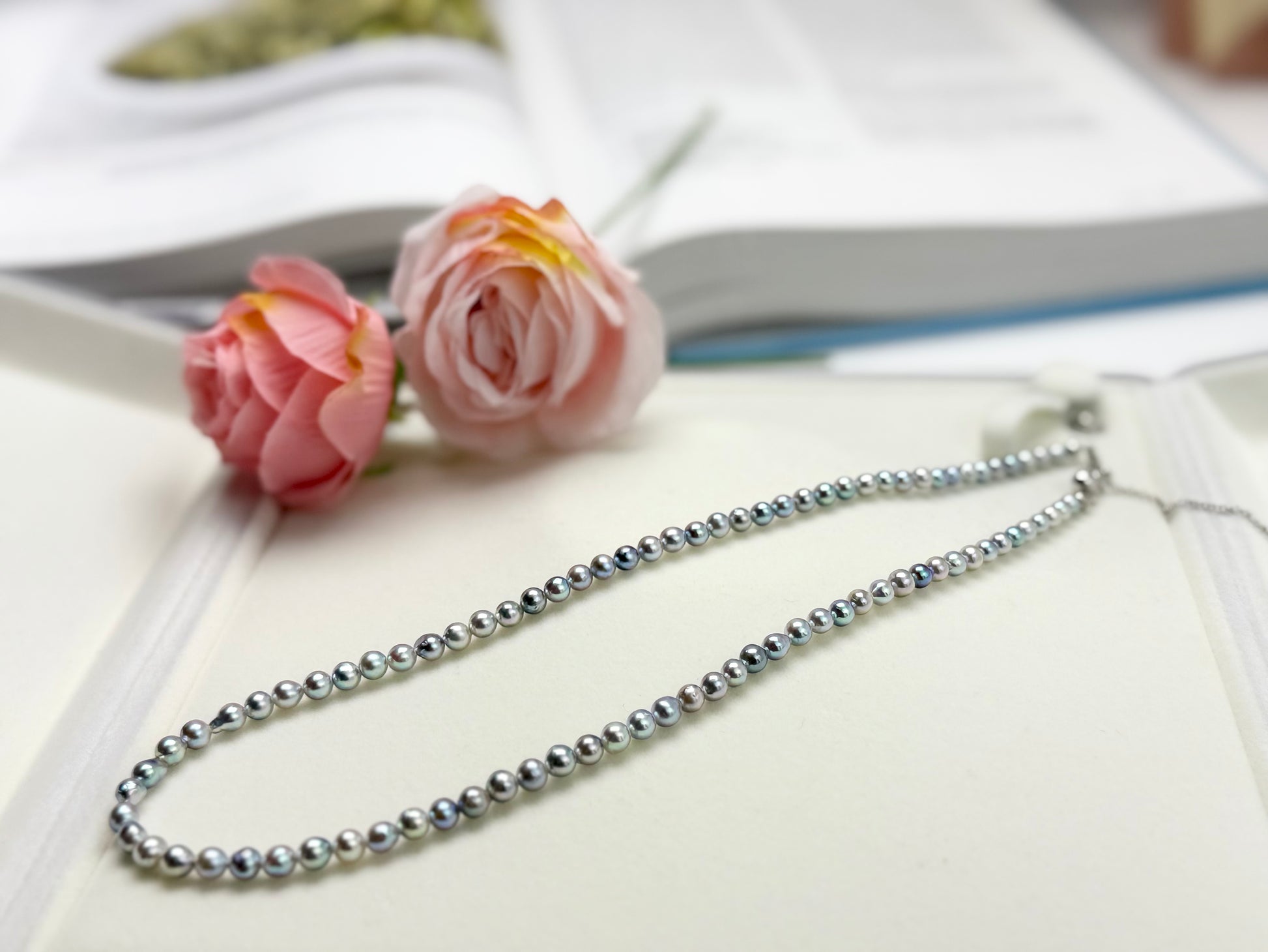 Natural Silver-Blue Akoya Pearl (4-5mm) Necklace with Vibrant Overtones | Authentic Colours.