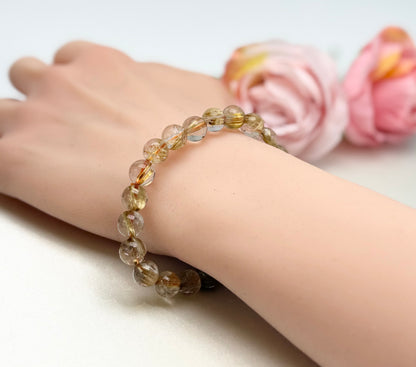 Top Grade Gold Titanium Crystal Bead (8.5-9mm) Bracelet | Golden Radiance