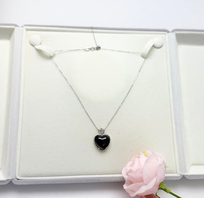 Natural Grade A Heart-Shaped (Mo Cui) Jadeite Pendant with Crown Accent.