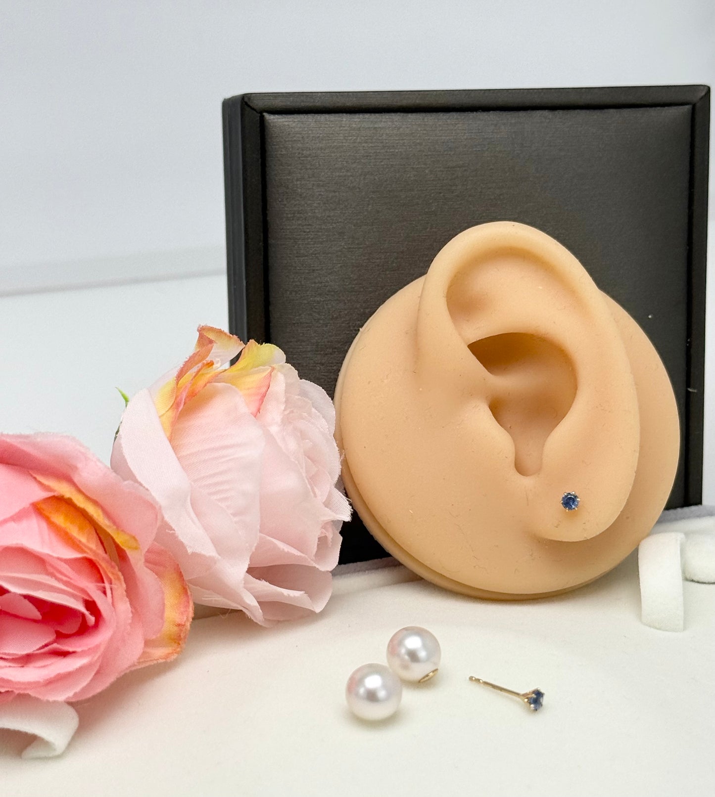 18K Solid Gold Convertible 2-way Design Akoya Pearl (8.5-9mm) & Blue Sapphire Earrings.