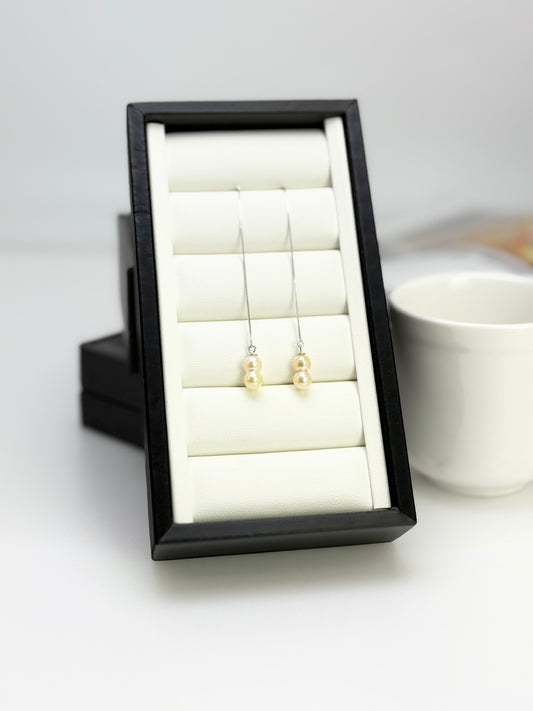 Elegant Saltwater Japan Twin Akoya Pearl Threader Earrings | Classic Drop Design