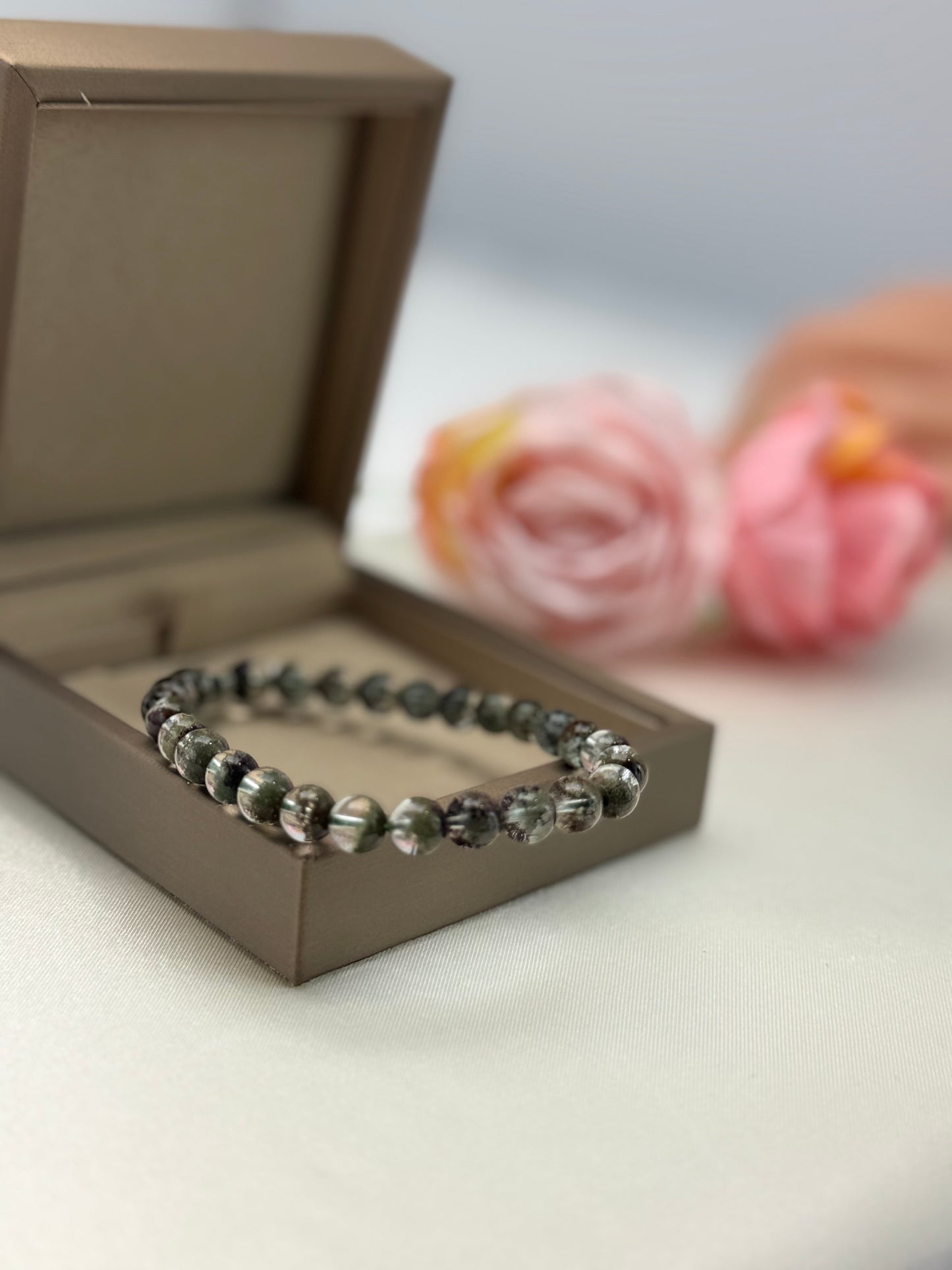 Natural Green Phantom Quartz Bead (6.5-7mm) Bracelet