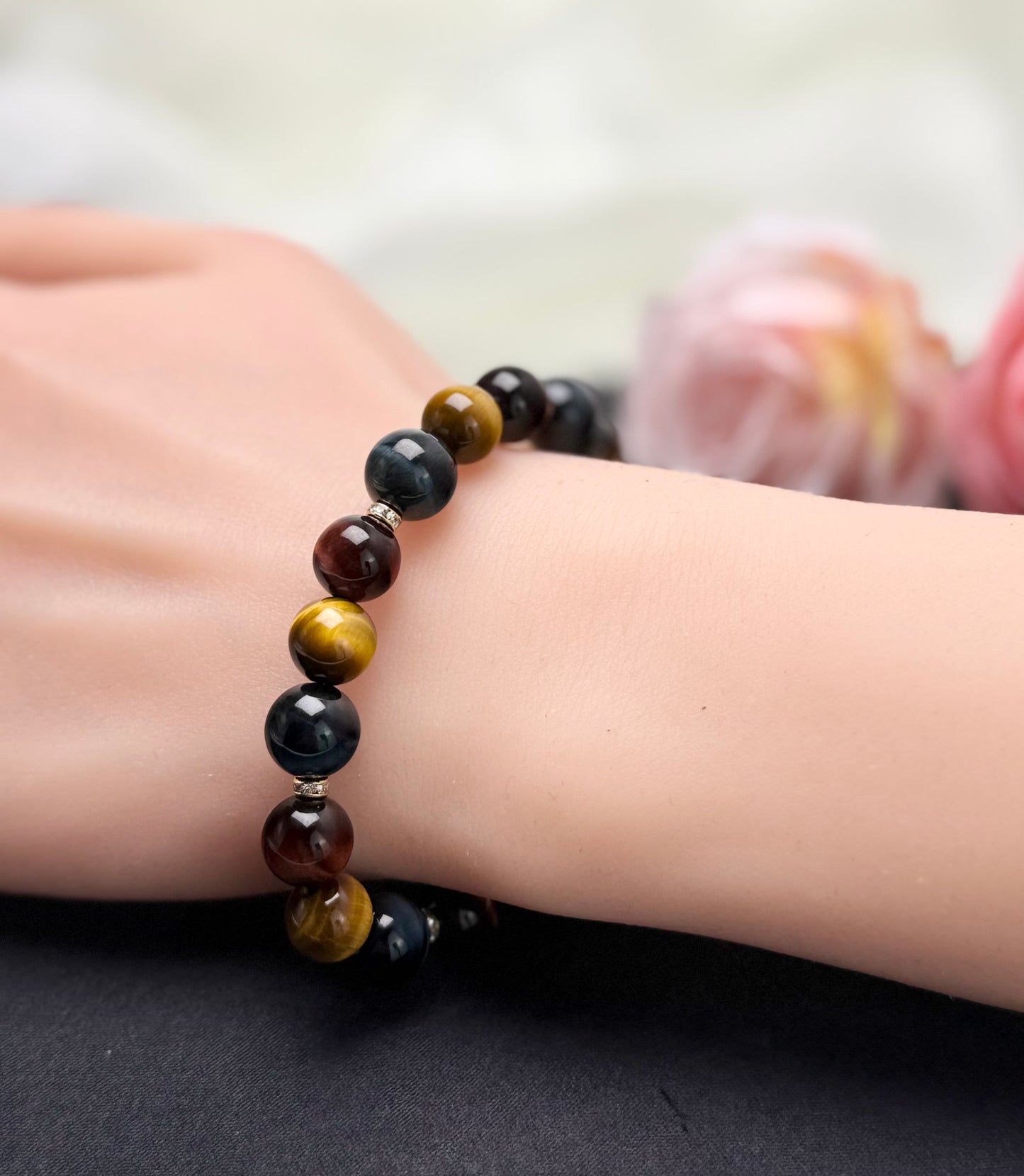 Top Grade Yellow, Red & Blue Tiger Eye (9.5-10.5mm) Triple-Power Crystal Bracelet