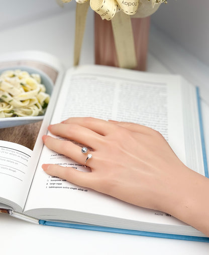 Elegant Designer Japanese Silver Blue Akoya Pearl (7 - 8mm) Ring | Modern Design