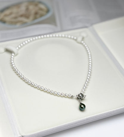 18K Solid Gold Freshwater & Tahitian (Grey & Peacock Green) Convertible Pearl Necklace