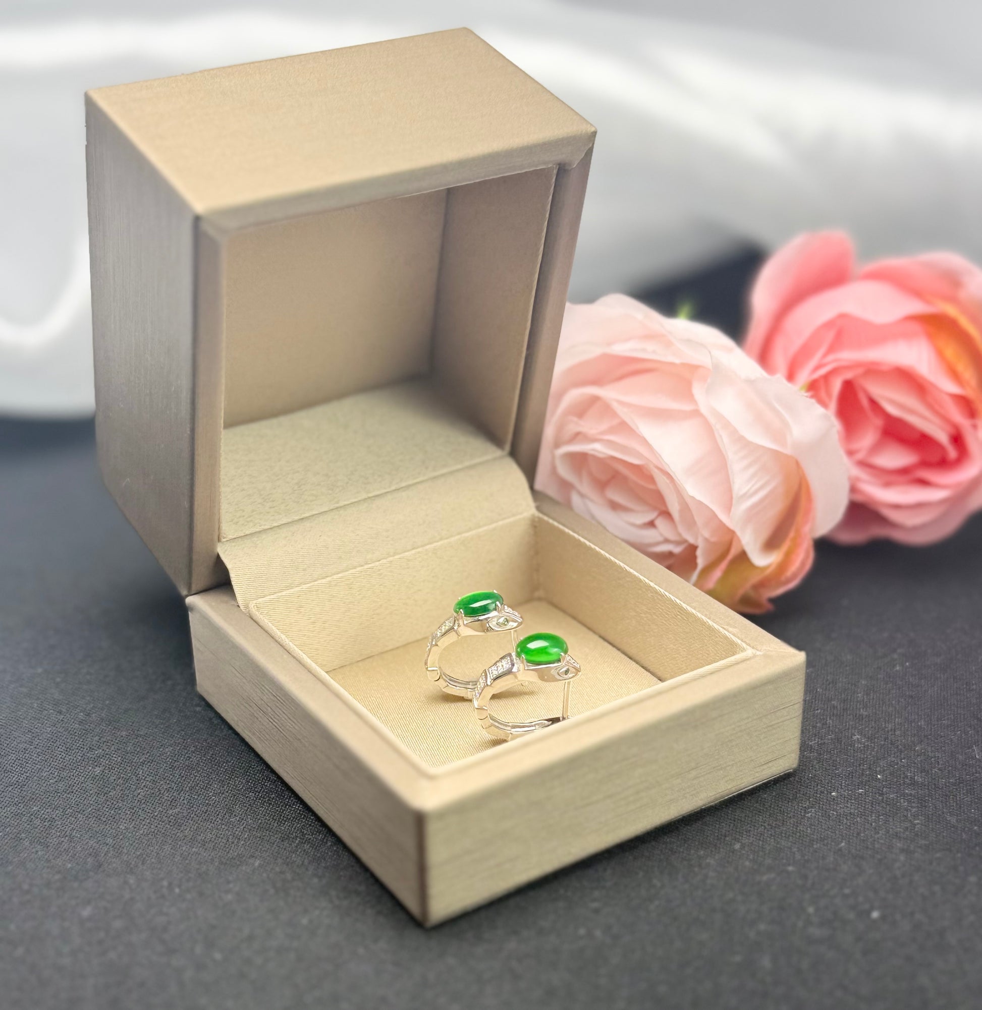 Natural Grade A Elegant Jadeite Snake Earrings | Sterling Sophistication.