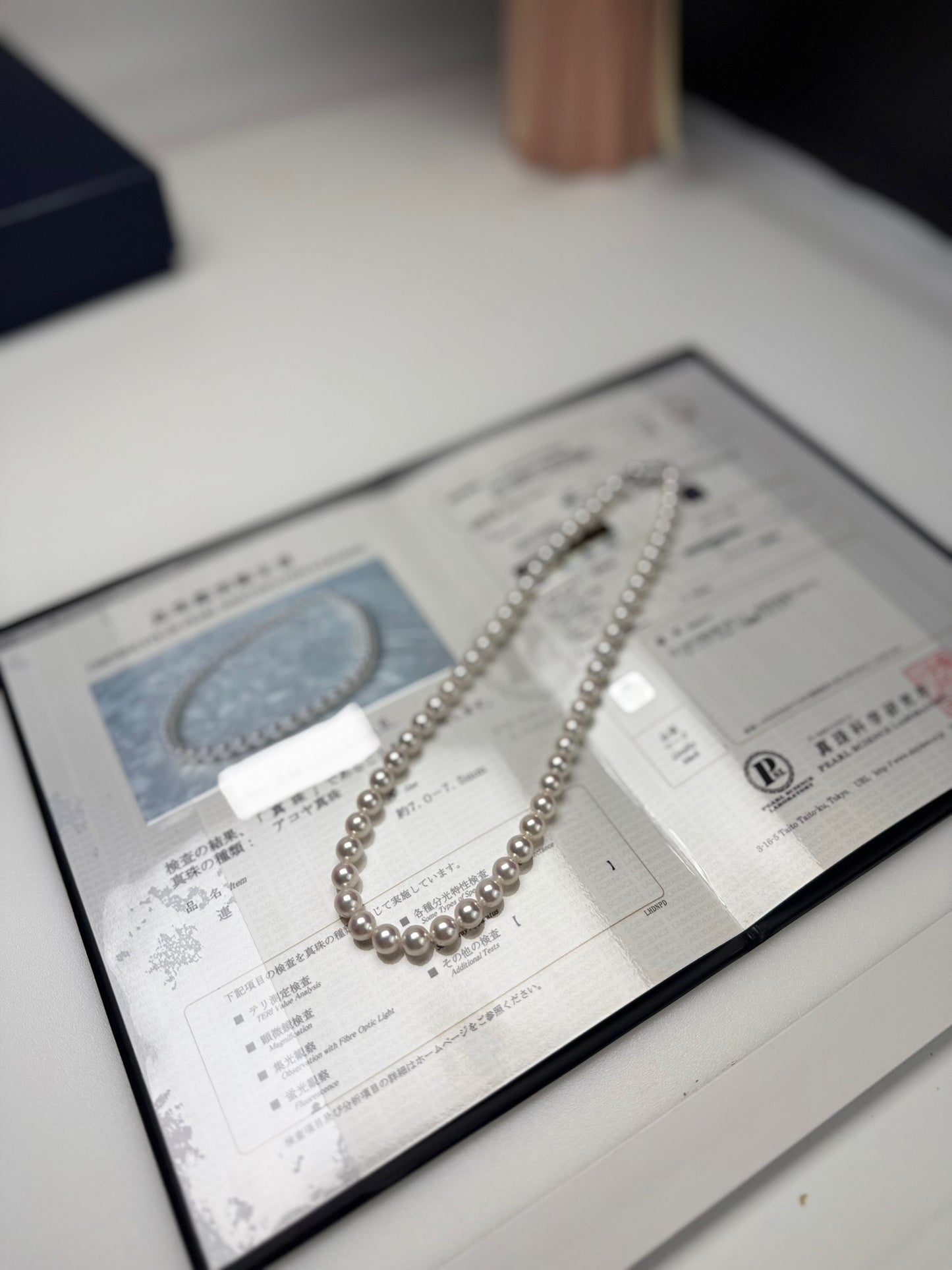 Top Grading Rose Premium Akoya Necklace Set (7-7.5mm) with Certificate (Pearl Science Laboratory)