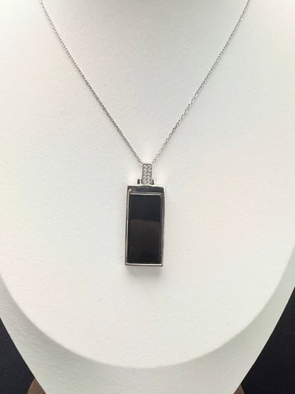 Natural Grade A Rectangle (无事牌）Black Jadeite Pendant | Modern Elegance.