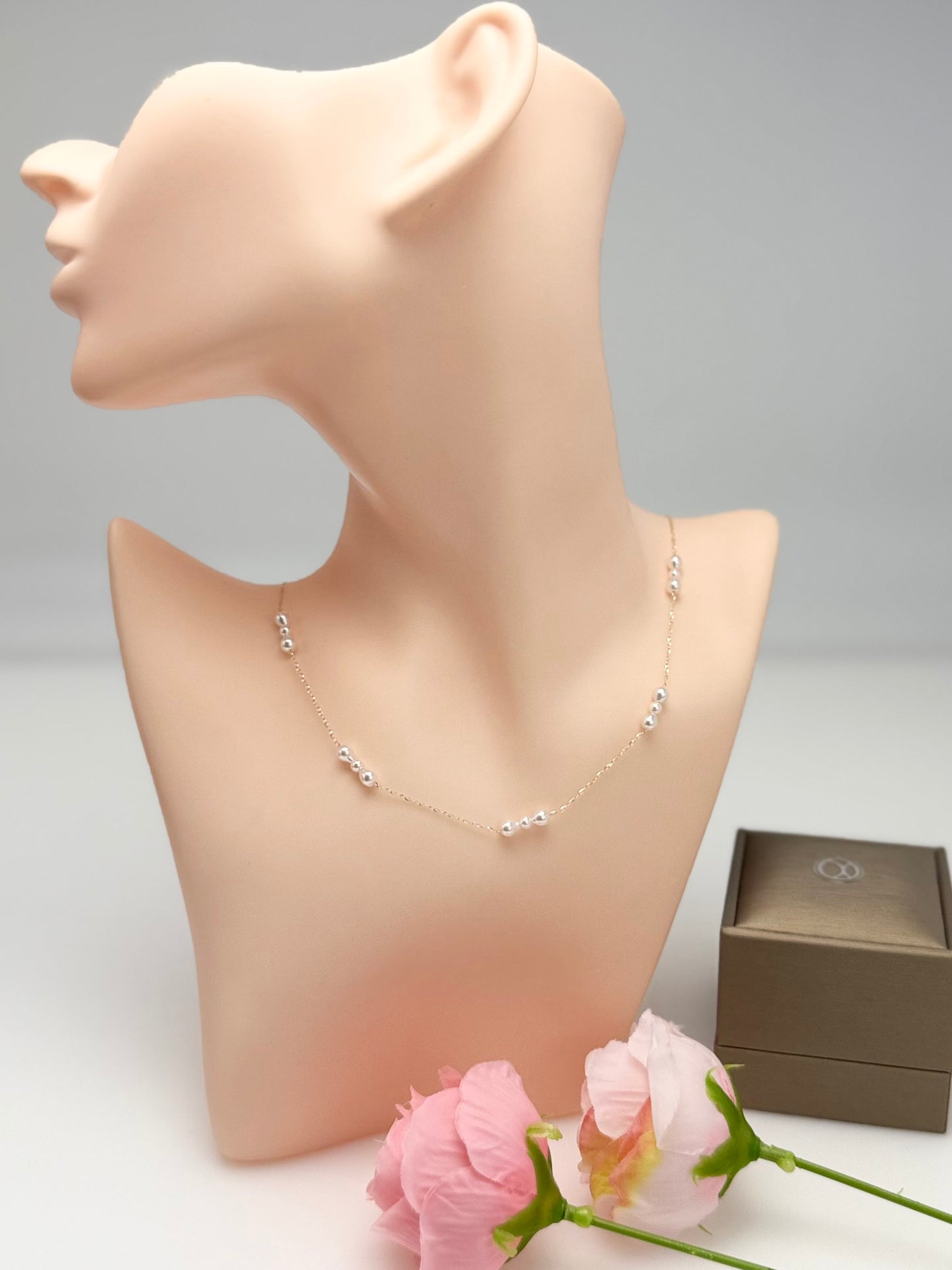 18K Solid Gold Whispers of the Stars Akoya Pearls (3-4mm) Necklace