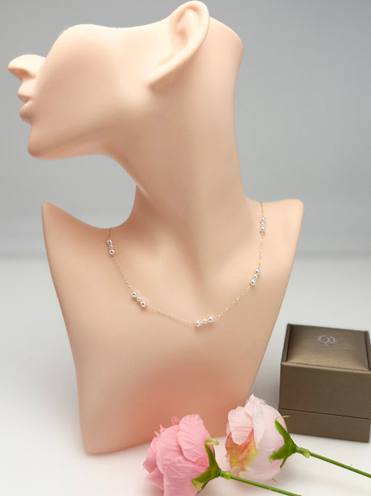 18K Solid Gold Whispers of the Stars Akoya Pearls (3-4mm) Necklace