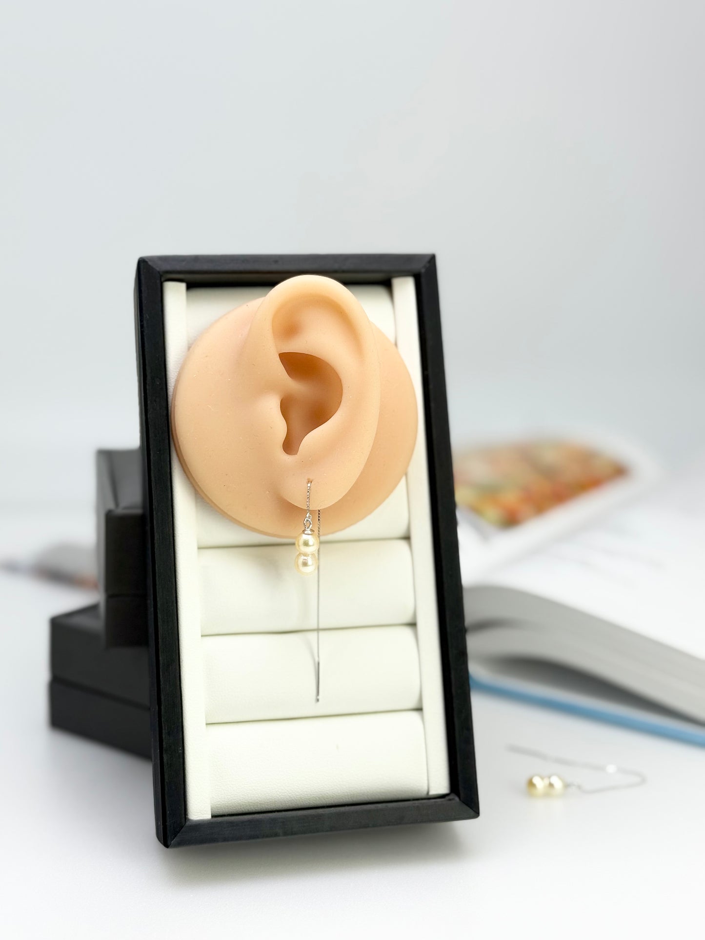 Elegant Saltwater Japan Twin Akoya Pearl Threader Earrings | Classic Drop Design